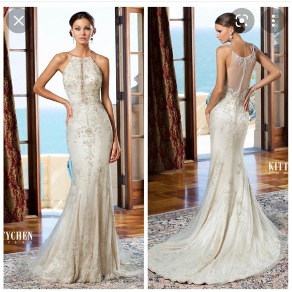 NWOT KITTY CHEN WEDDING DRESS SIZE 8 - Picture 2 of 2